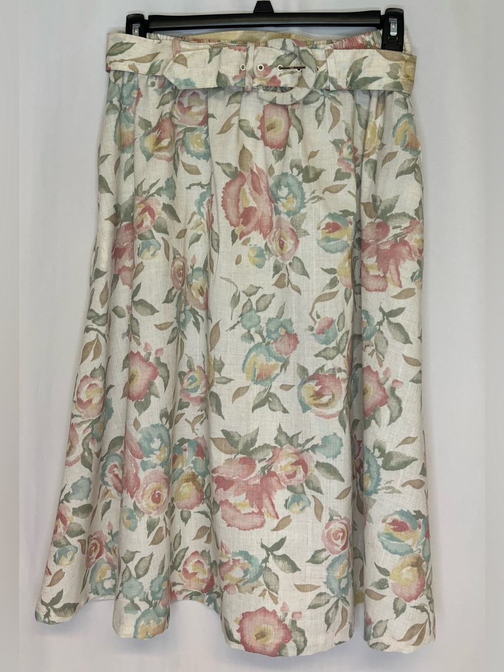 Vintage 90’s Floral Linen Midi Skirt High Waist CottageCore Coquette Whimsy